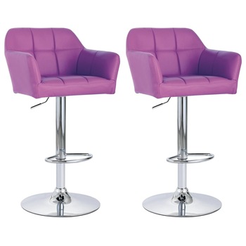 Set 2 scaune de bar, vidaXL, Piele artificiala/Otel, 54 x 55 x (91-111) cm, Mov Set 2 scaune de bar, vidaXL, Piele artificiala/Otel, 54 x 55 x (91-111) cm, Mov