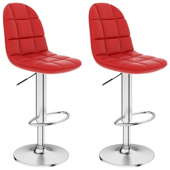 Set 2 scaune de bar vidaXL, Piele artificiala/Metal, 45 x 49 x (91-112) cm, Grena