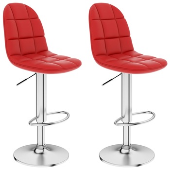 Set 2 scaune de bar vidaXL, Piele artificiala/Metal, 45 x 49 x (91-112) cm, Grena Set 2 scaune de bar vidaXL, Piele artificiala/Metal, 45 x 49 x (91-112) cm, Grena