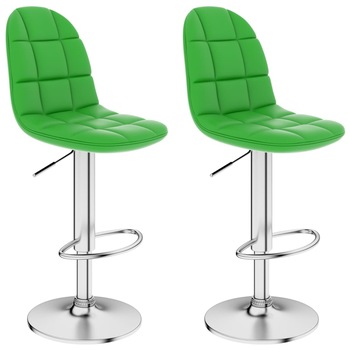 Set 2 scaune de bar vidaXL, Piele artificiala/Metal, 45 x 49 x (91-112) cm, Verde