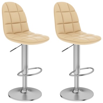 Set 2 scaune de bar vidaXL, Piele artificiala/Metal, 45 x 49 x (91-112) cm, Crem Set 2 scaune de bar vidaXL, Piele artificiala/Metal, 45 x 49 x (91-112) cm, Crem