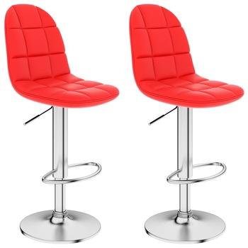 Set 2 scaune de bar vidaXL, Piele artificiala/Metal, 45 x 49 x (91-112) cm, Rosu
