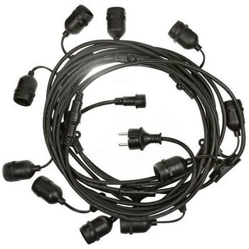 Ghirlanda luminoasa de exterior 10 metri cu 10 dulii E27 cablu cauciuc negru interconectabila Ghirlanda luminoasa de exterior 10 metri cu 10 dulii E27 cablu cauciuc negru interconectabila