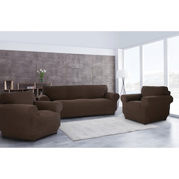 Set huse elastice pentru canapea 3 locuri si 2 fotolii Kring Nairobi, 60% bumbac+ 35% poliester + 5% elastan, Cappuccino Set huse elastice pentru canapea 3 locuri si 2 fotolii Kring Nairobi, 60% bumbac+ 35% poliester + 5% elastan, Cappuccino