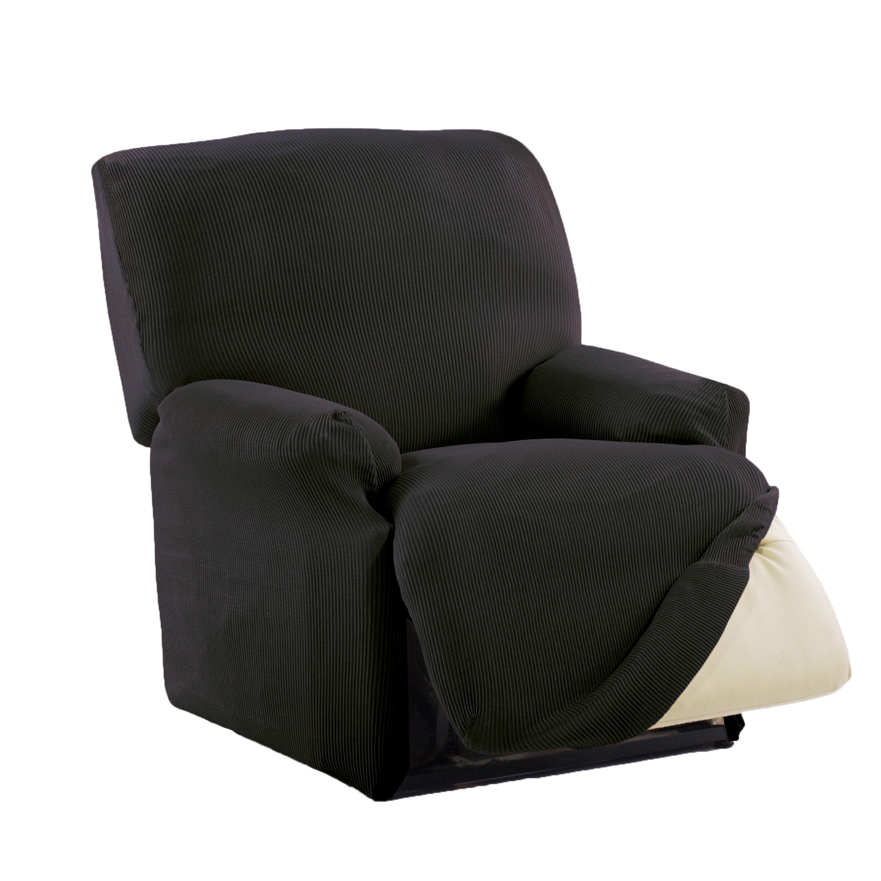 Husa elastica pentru fotoliu cu recliner mecanic Kring Nairobi, intre 70-110 cm, 60% bumbac+ 35% poliester + 5% elastan, Negru