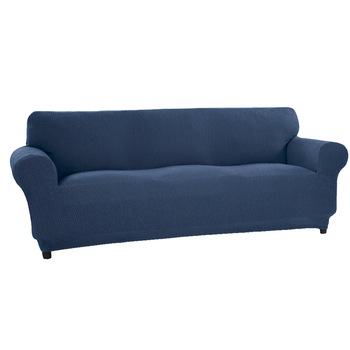Husa elastica pentru canapea 3 locuri Kring Brilliante, intre 180-220 cm, 60% bumbac+ 35% poliester + 5% elastan, Albastru