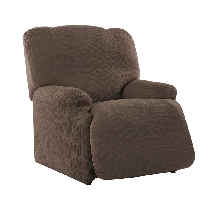 Husa elastica universala Kring Brilliante pentru fotoliu cu recliner mecanic , intre 70-110 cm, 60% bumbac+ 35% poliester + 5% elastan, Maro