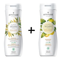Pachet Sampon ecologic Attitude Superleaves pentru par gras, frunze de lamai, 473 ml + Gel de dus ecologic Attitude Superleaves regenerare, frunze de lamai, 473 ml