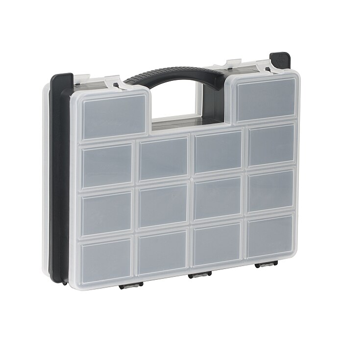 Organizator dublu Handy, Plastic, 290 x 230 x 70 mm, Negru/Transparent