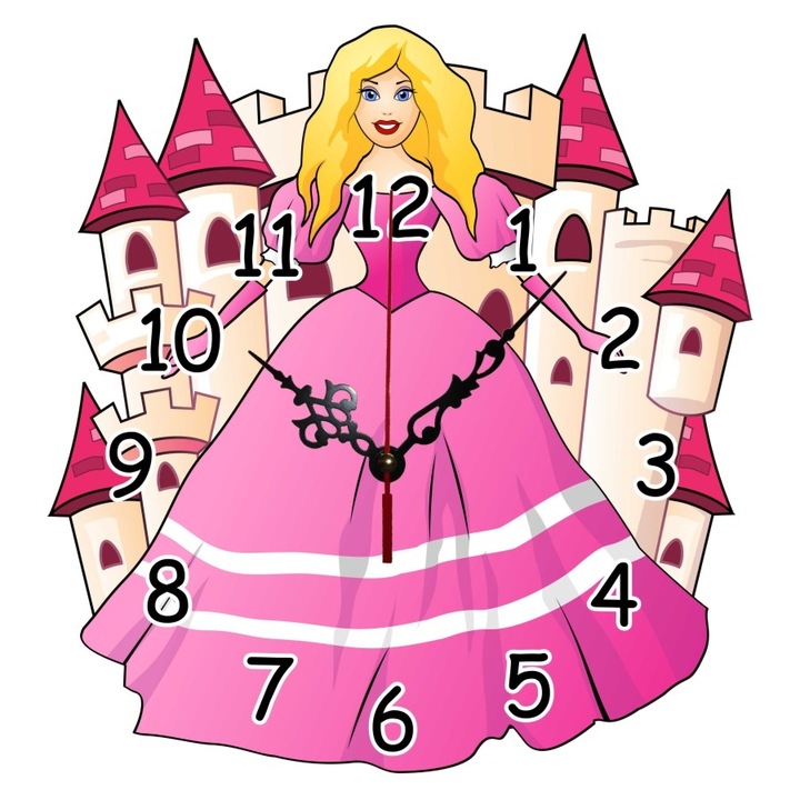 Ceas perete Cali, analog, camera copii, din lemn, printese, 33 x 24 cm