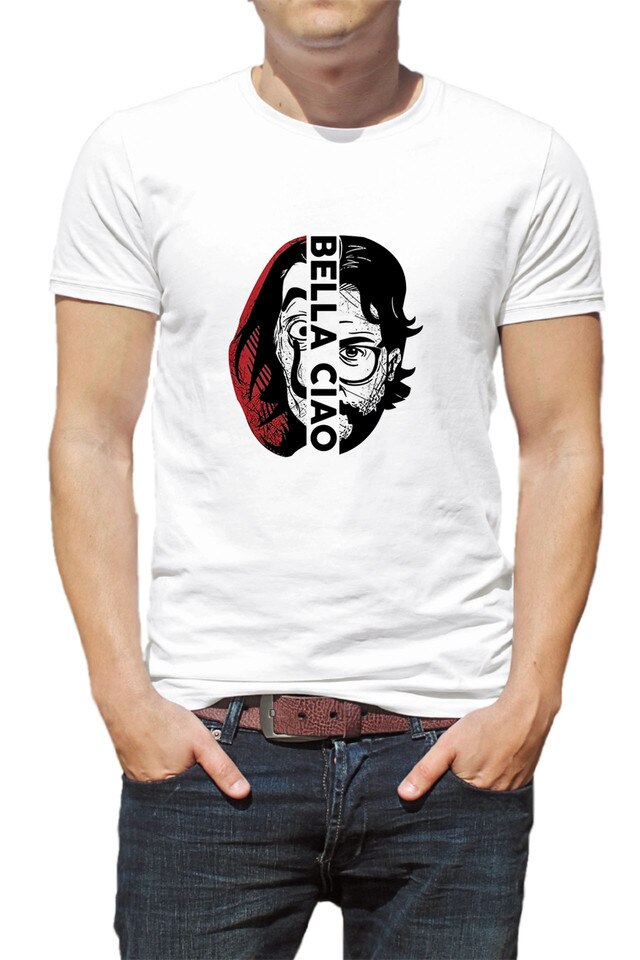 Tricou barbati, Casa de Papel, Bella Ciao Professor, Alb, Alb