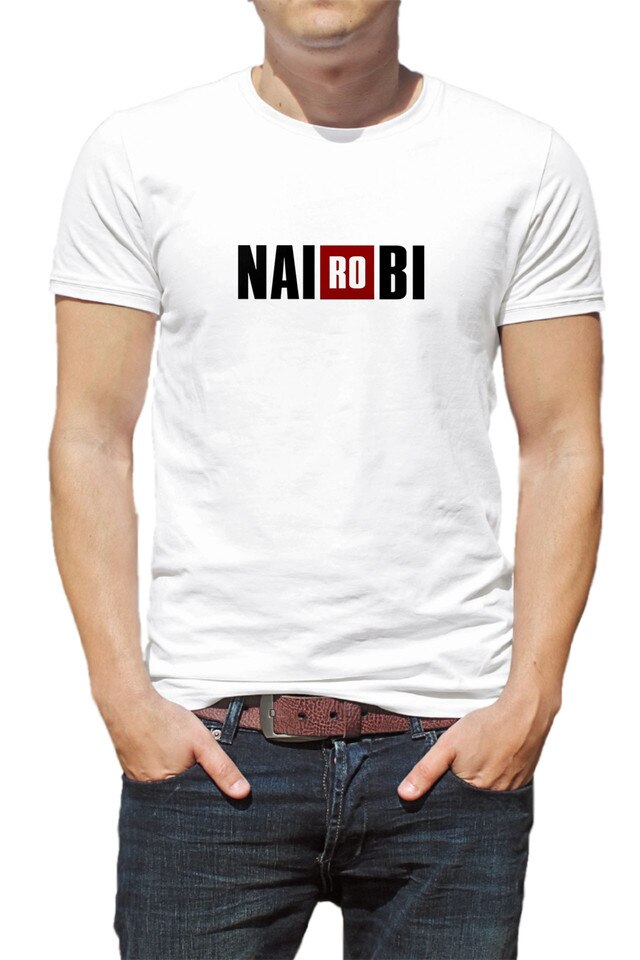 Tricou barbati, Casa de Papel,Nairobi-Text, Alb, Alb