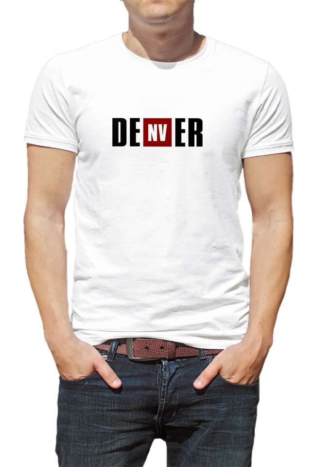 Tricou barbati, Casa de Papel,Denver, Alb, Alb