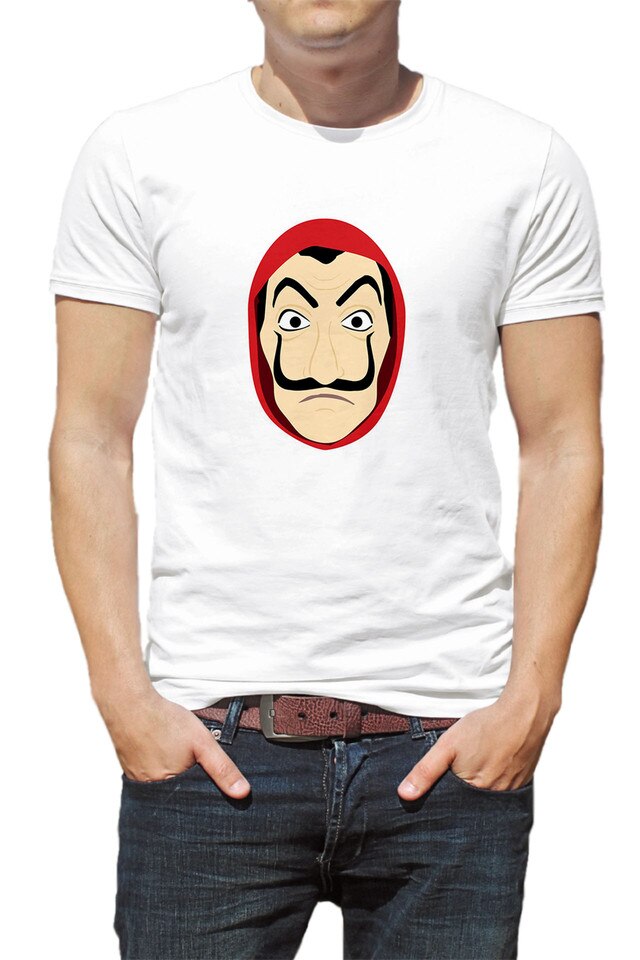 Tricou barbati, Casa de Papel, White Mask, Alb, Alb