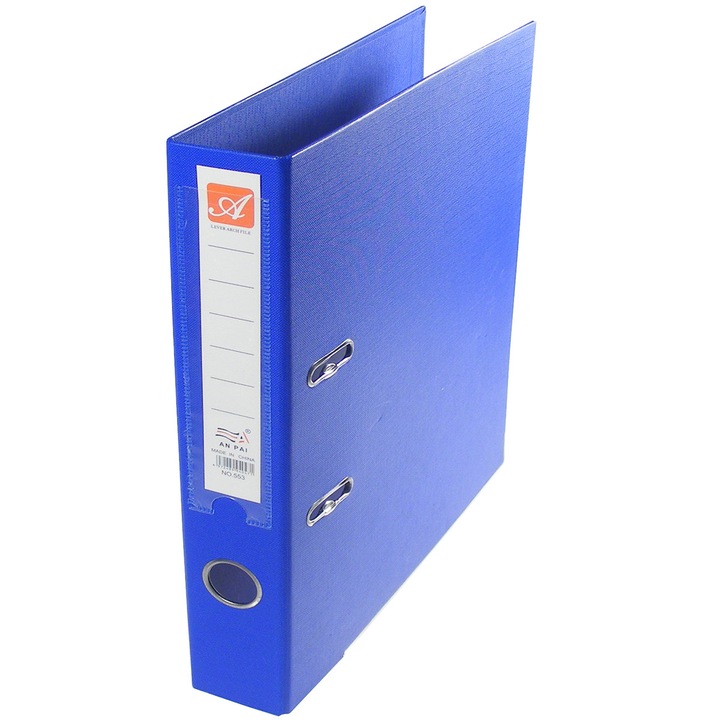 Biblioraft dublu plastifiat (exterior si interior), 5.5 cm, 290x318 mm, albastru