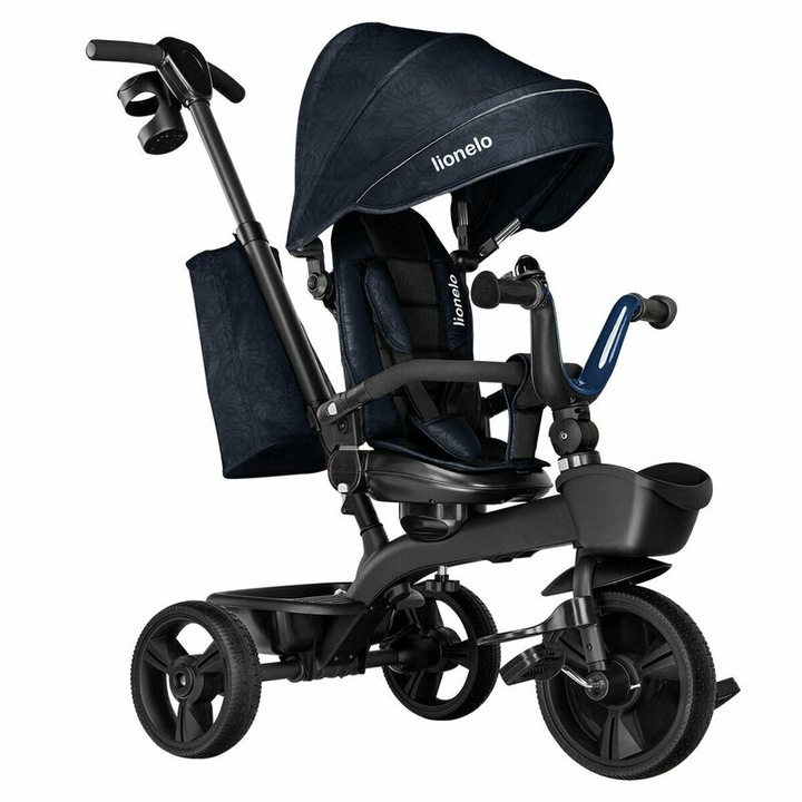 Tricicleta copii, Lionelo, Kori, Ultrapliabila, Multifunctionala, Cu suport de picioare, Control al directiei, Scaun reversibil, Rotire 360 grade, Conform cu standardul european de securitate EN71, Blue Navy