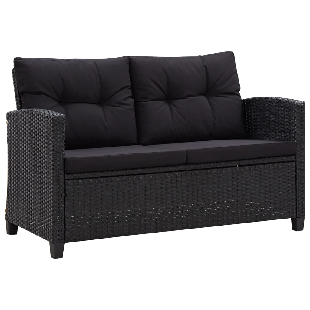 Canapea de gradina cu 2 locuri cu perne vidaXL, Poliratan, 124 x 68 x 77 cm, Negru