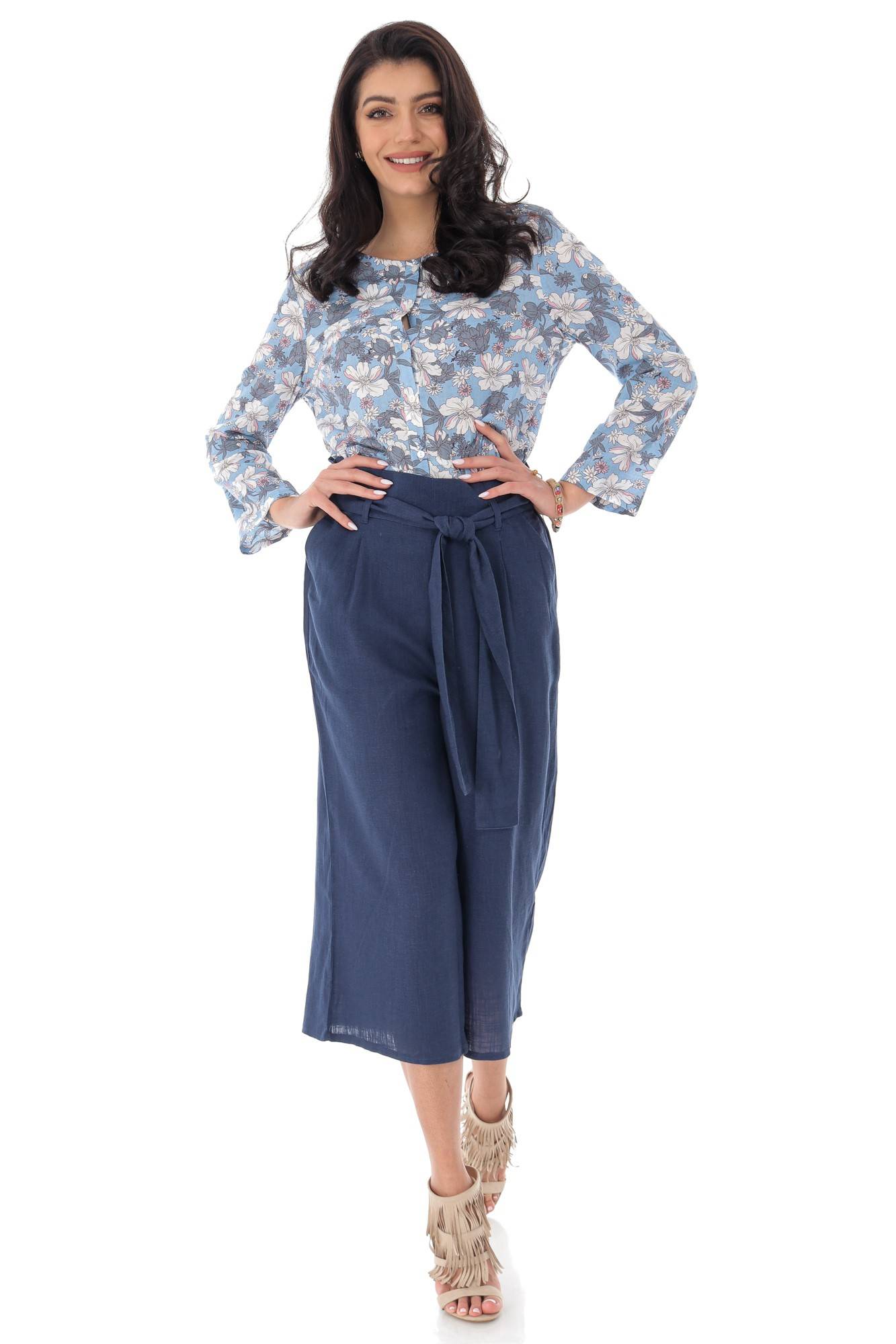 Pantaloni culotte, cu cordon in talie - BLEUMARIN - ROH - TR367