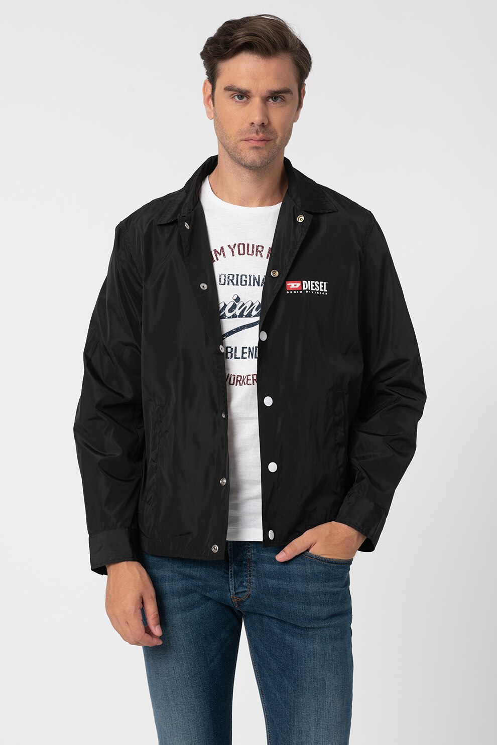 Diesel, Jacheta usoara cu imprimeu logo Roman, Negru, L
