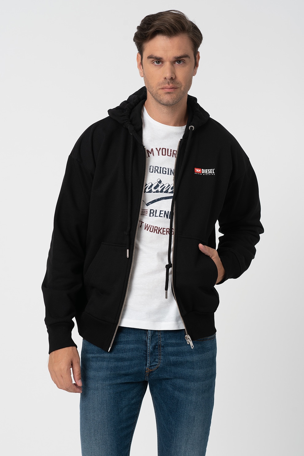 Diesel, Hanorac cu fermoar Alby, Negru, L