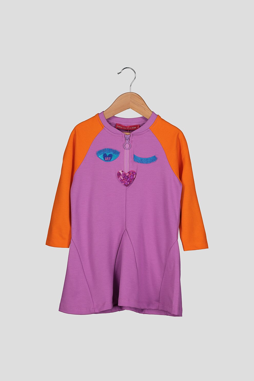 Agatha Ruiz de la Prada, Rochie cu croiala in A,model colorblock si fenta cu fermoar, Violet ametist/Oranj