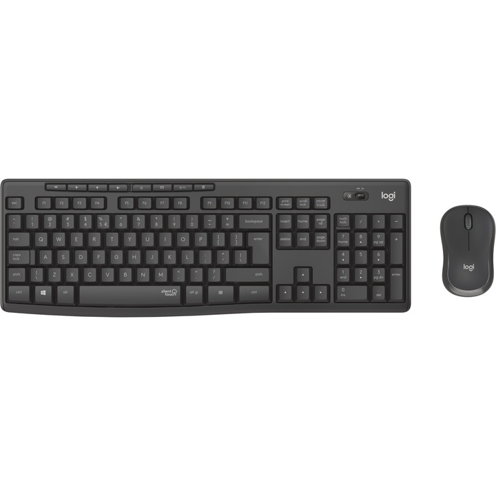 Kit wireless tastatura si mouse Logitech MK295 Silent, layout US INTL, Graphite