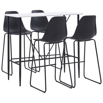 Set mobilier de bar 5 piese masa cu scaune, vidaXL, Plastic/Otel, 120 x 60 x 110 cm, Alb/Negru