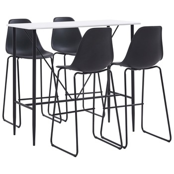 Set mobilier de bar 5 piese masa cu scaune, vidaXL, Plastic/Otel, 120 x 60 x 110 cm, Alb/Negru Set mobilier de bar 5 piese masa cu scaune, vidaXL, Plastic/Otel, 120 x 60 x 110 cm, Alb/Negru