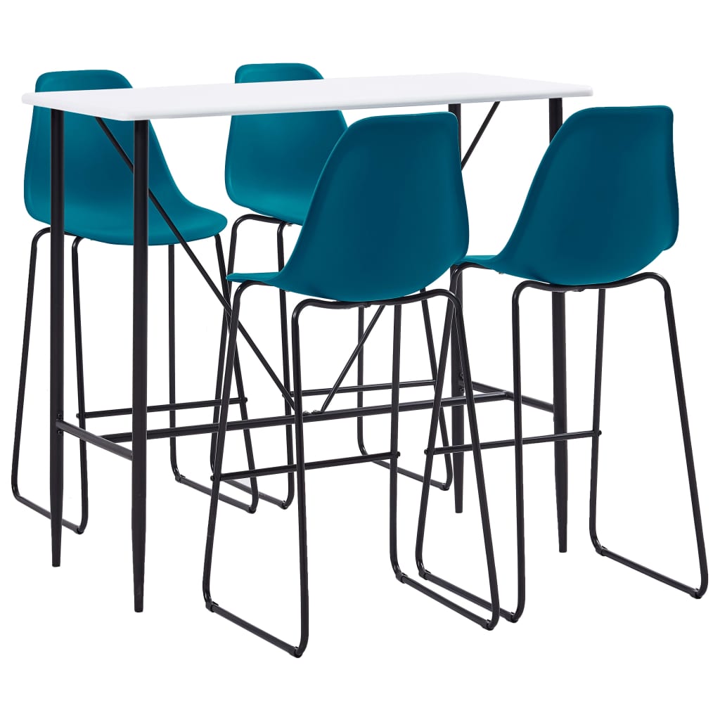Set mobilier de bar 5 piese masa cu scaune, vidaXL, Plastic/Otel, 120 x 60 x 110 cm, Albastru inchis/Alb