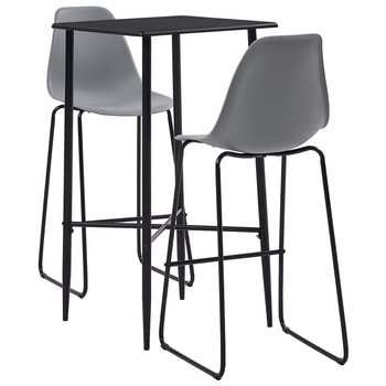 Set mobilier de bar 3 piese masa cu scaune, vidaXL, Plastic/Otel, 60 x 60 x 111 cm, Gri deschis/Negru