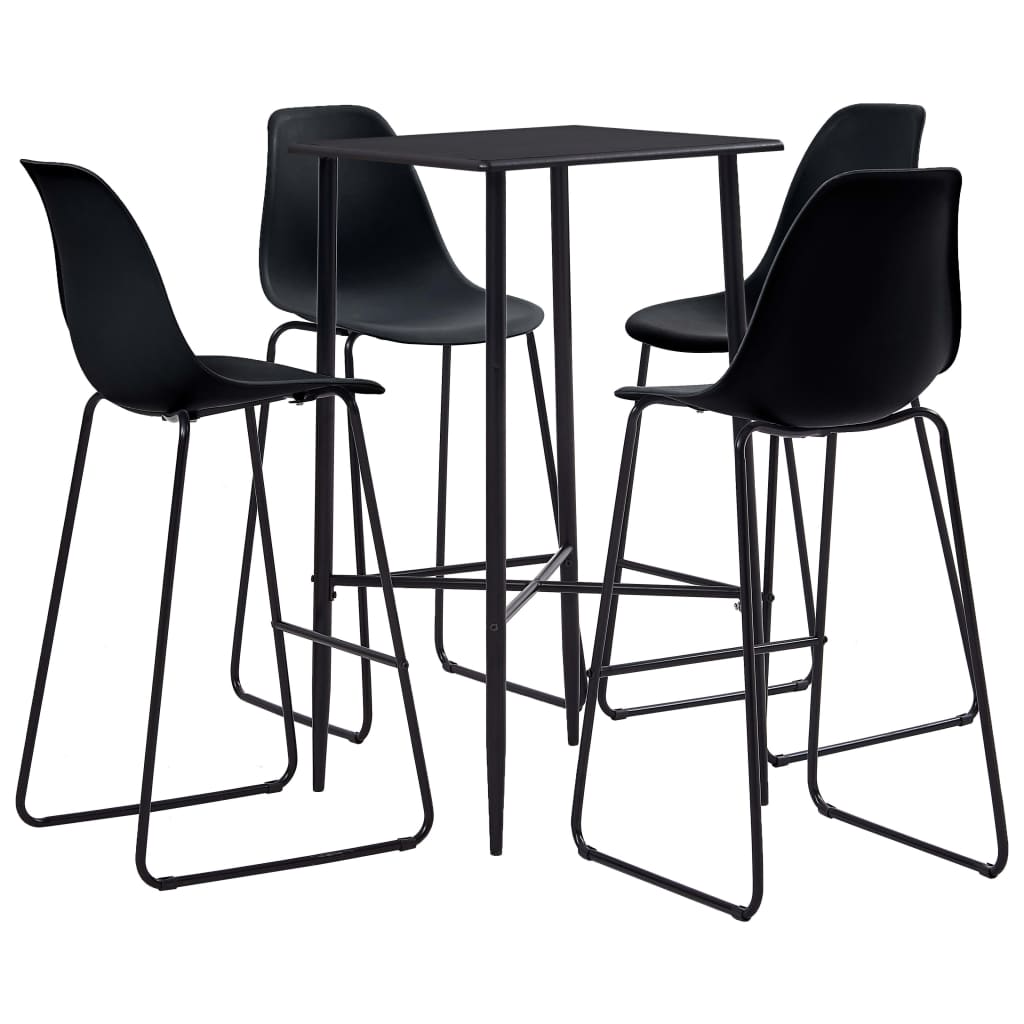 Set mobilier de bar 5 piese masa cu scaune, vidaXL, Plastic/Otel, 60 x 60 x 111 cm, Negru