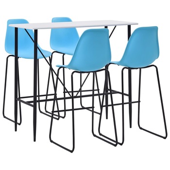 Set mobilier de bar 5 piese masa cu scaune, vidaXL, Plastic/Otel, 120 x 60 x 110 cm, Albastru/Alb