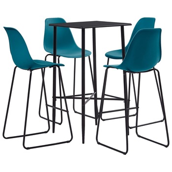 Set mobilier de bar 5 piese masa cu scaune, vidaXL, Plastic/Otel, 60 x 60 x 111 cm, Albastru inchis/Negru