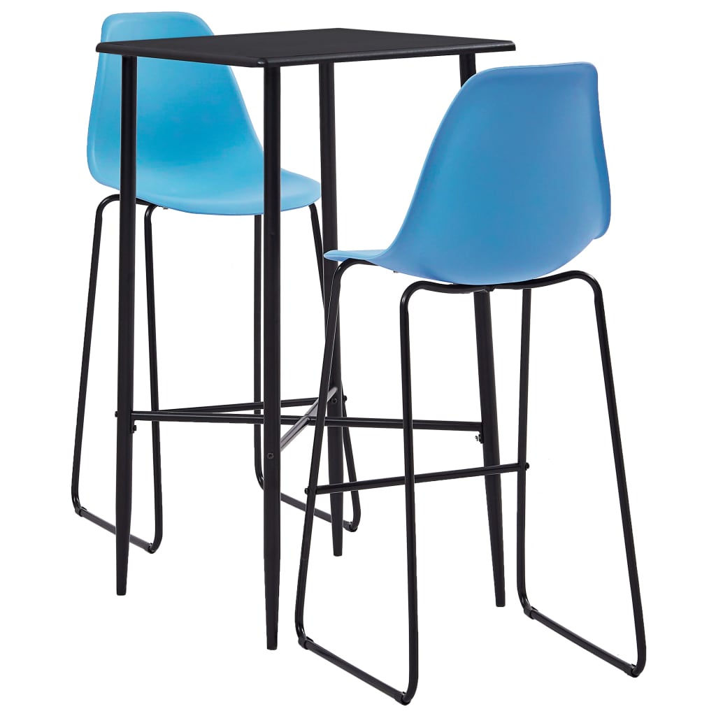 Set mobilier de bar 3 piese masa cu scaune, vidaXL, Plastic/Otel, 60 x 60 x 111 cm, Albastru/Negru