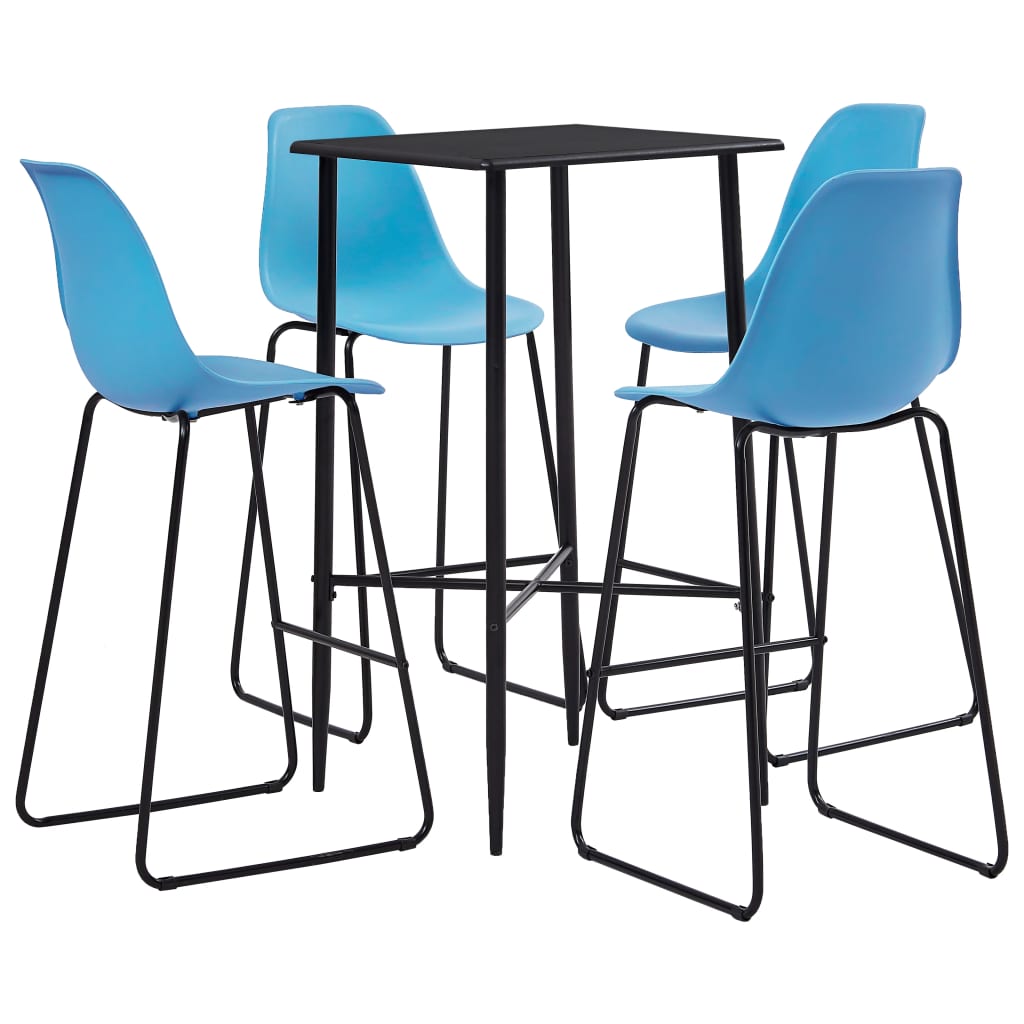Set mobilier de bar 5 piese masa cu scaune, vidaXL, Plastic/Otel, 60 x 60 x 111 cm, Albastru/Negru