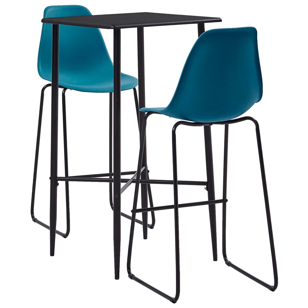 Set mobilier de bar 3 piese masa cu scaune, vidaXL, Plastic/Otel, 60 x 60 x 111 cm, Albastru inchis/Negru