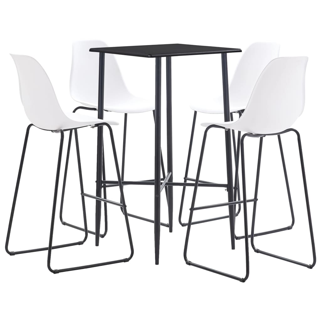 Set mobilier de bar 5 piese masa cu scaune, vidaXL, Plastic/Otel, 60 x 60 x 111 cm, Alb/Negru
