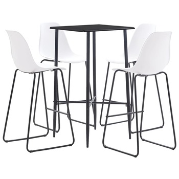 Set mobilier de bar 5 piese masa cu scaune, vidaXL, Plastic/Otel, 60 x 60 x 111 cm, Alb/Negru Set mobilier de bar 5 piese masa cu scaune, vidaXL, Plastic/Otel, 60 x 60 x 111 cm, Alb/Negru