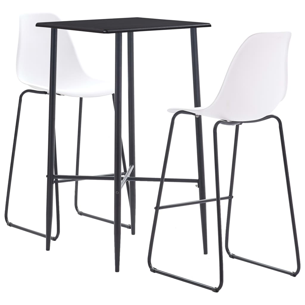 Set mobilier de bar 3 piese masa cu scaune, vidaXL, Plastic/Otel, 60 x 60 x 111 cm, Alb/Negru