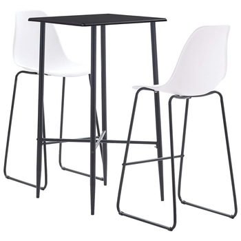 Set mobilier de bar 3 piese masa cu scaune, vidaXL, Plastic/Otel, 60 x 60 x 111 cm, Alb/Negru Set mobilier de bar 3 piese masa cu scaune, vidaXL, Plastic/Otel, 60 x 60 x 111 cm, Alb/Negru