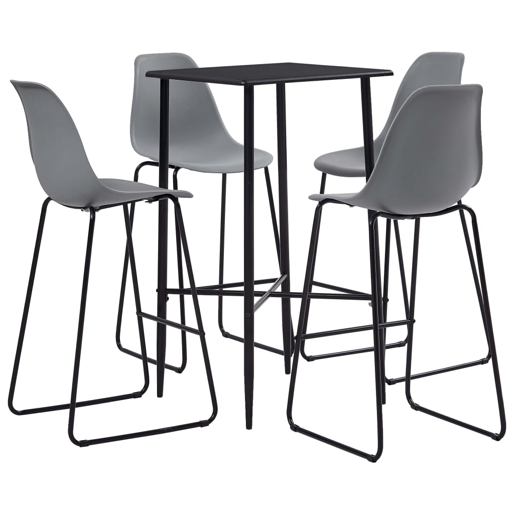 Set mobilier de bar 5 piese masa cu scaune, vidaXL, Plastic/Otel, 60 x 60 x 111 cm, Gri deschis/Negru