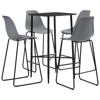 Set mobilier de bar 5 piese masa cu scaune, vidaXL, Plastic/Otel, 60 x 60 x 111 cm, Gri deschis/Negru Set mobilier de bar 5 piese masa cu scaune, vidaXL, Plastic/Otel, 60 x 60 x 111 cm, Gri deschis/Negru