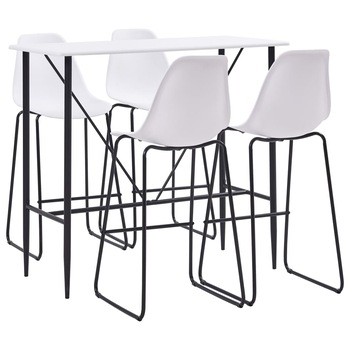 Set mobilier de bar 5 piese masa cu scaune, vidaXL, Plastic/Otel, 120 x 60 x 110 cm, Alb Set mobilier de bar 5 piese masa cu scaune, vidaXL, Plastic/Otel, 120 x 60 x 110 cm, Alb