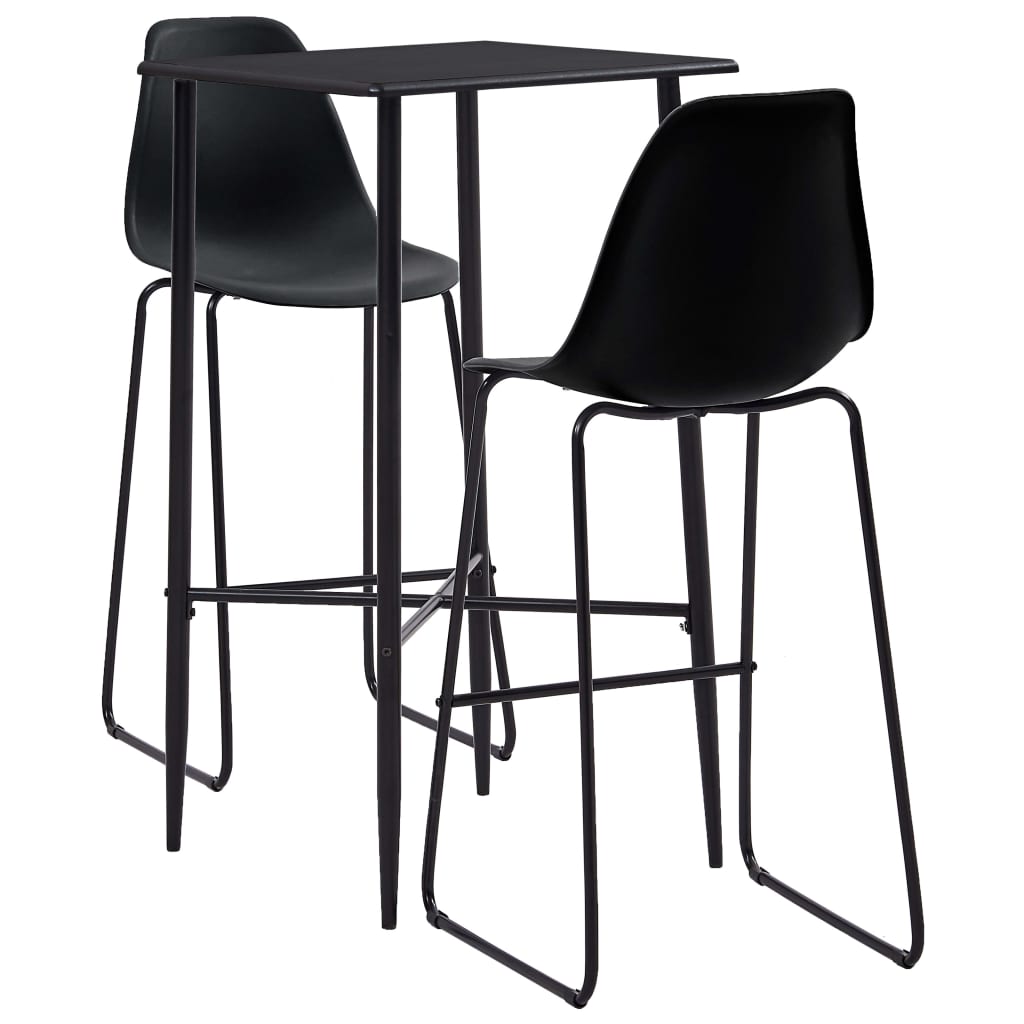 Set mobilier de bar 3 piese masa cu scaune, vidaXL, Plastic/Otel, 60 x 60 x 111 cm, Negru