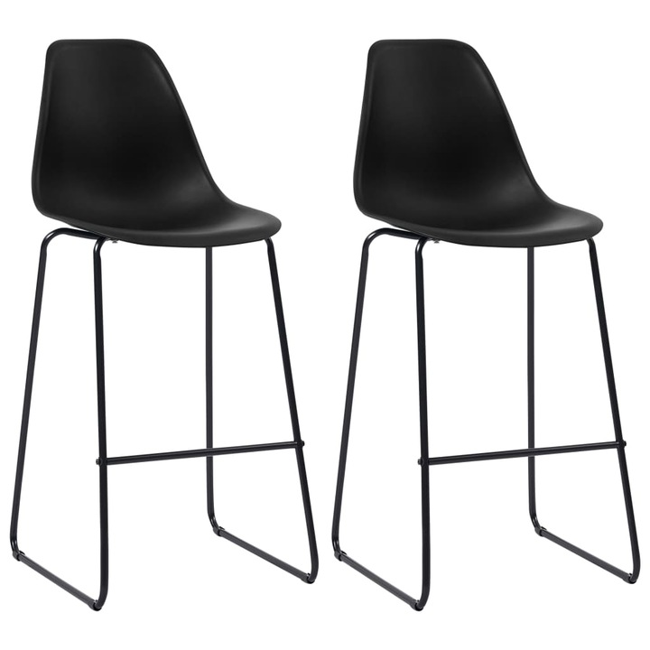 Set scaune de bar vidaXL, 2 buc., negru, plastic, 48 x 57 x 112,5 cm, 9.8 kg