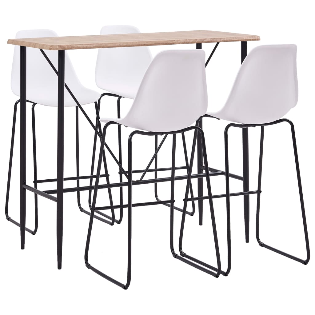Set mobilier de bar 5 piese masa cu scaune, vidaXL, Plastic/Otel, 120 x 60 x 110 cm, Alb