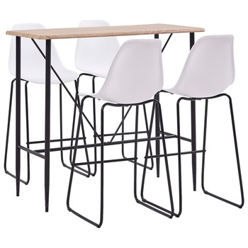 Set mobilier de bar 5 piese masa cu scaune, vidaXL, Plastic/Otel, 120 x 60 x 110 cm, Alb Set mobilier de bar 5 piese masa cu scaune, vidaXL, Plastic/Otel, 120 x 60 x 110 cm, Alb