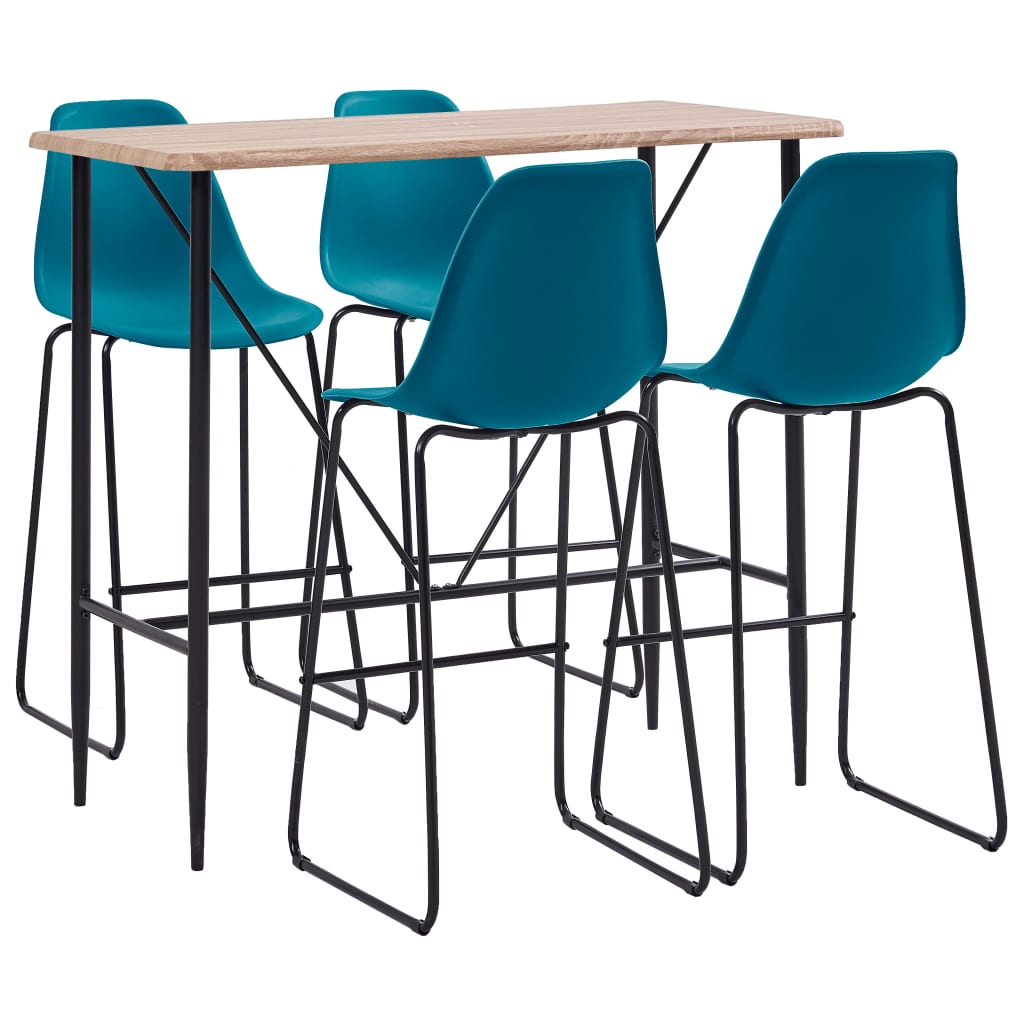 Set mobilier de bar 5 piese masa cu scaune, vidaXL, Plastic/Otel, 120 x 60 x 110 cm, Albastru inchis