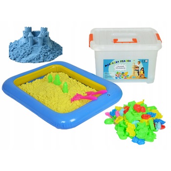 Set de modelat, Nisip cinetic 4KG + Sandbox + 100 Matrite, Galben / Albastru Set de modelat, Nisip cinetic 4KG + Sandbox + 100 Matrite, Galben / Albastru