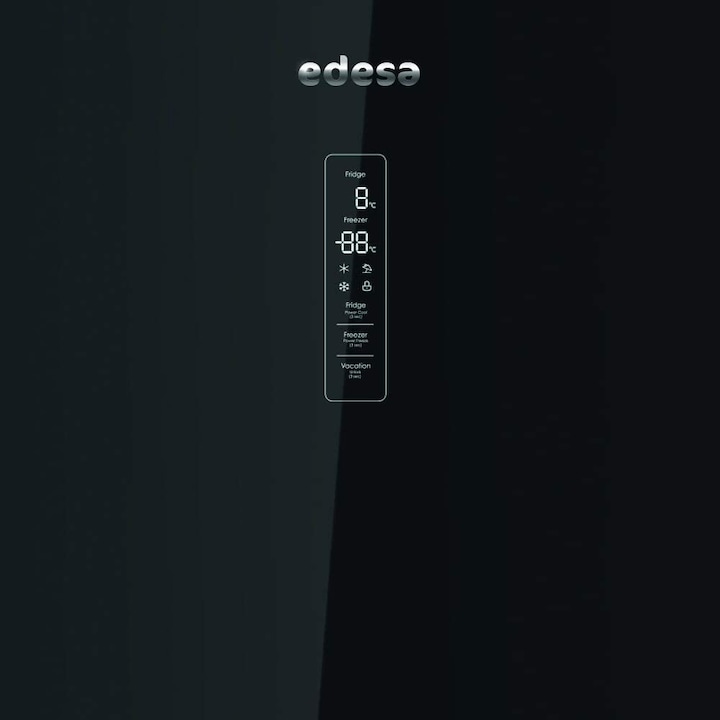Combina frigorifica, EFC-1832 DNF GBK, Edesa, Sticla Cristal, Dual No Frost, 60 cm, 226 kWh an, 295 L, A ++